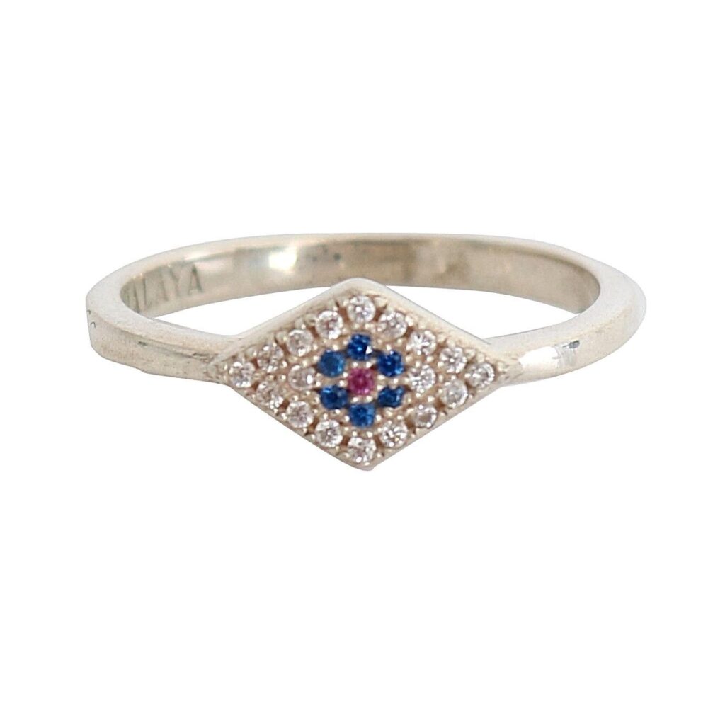 Blue Red CZ 925 Silver Womens Clear Ring