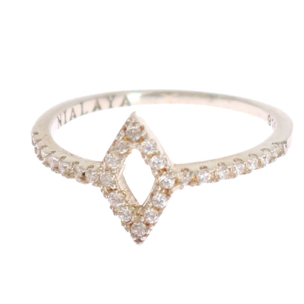 Silver Rhombus Womens Clear CZ 925 Silver Ring