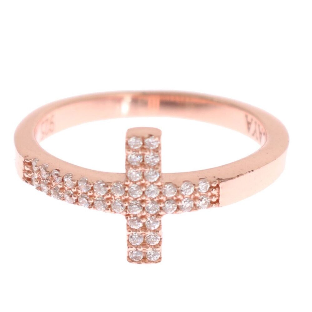 Pink Gold 925 Silver Womens Cross CZ Ring
