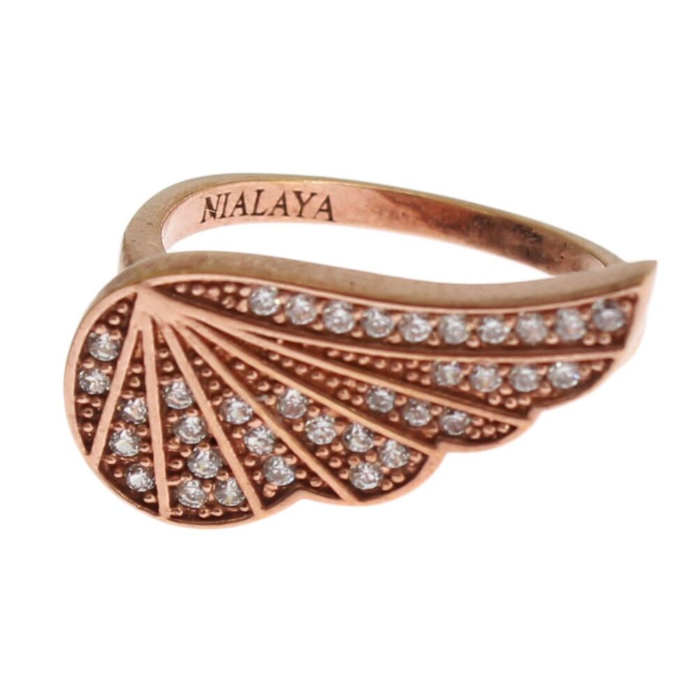 Pink Gold 925 Silver Womens Clear CZ Ring