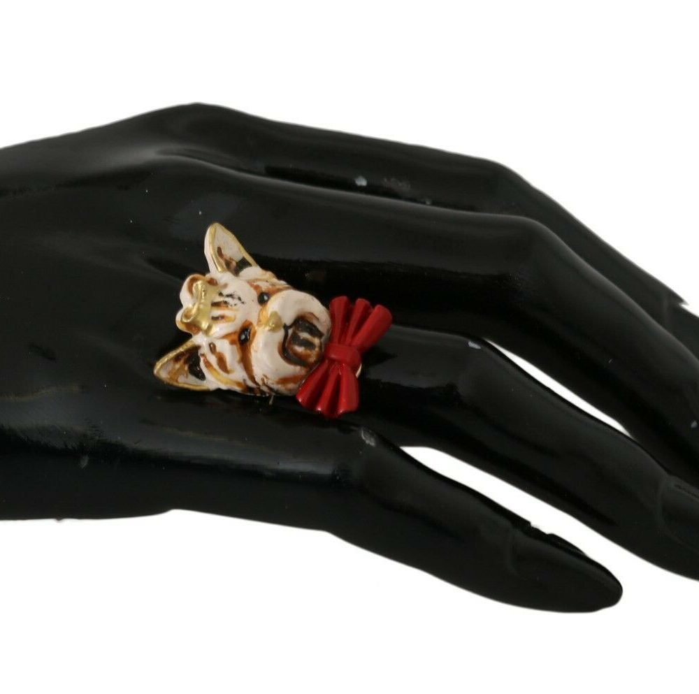 Gold Brass Resin Beige Dog Pet Branded Accessory Ring
