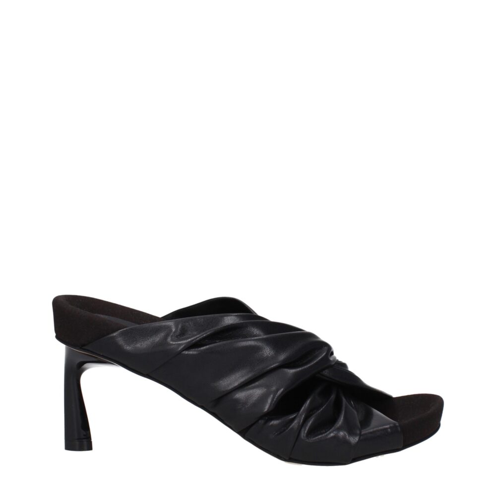 Black Leather Stiletto Heels Sandals