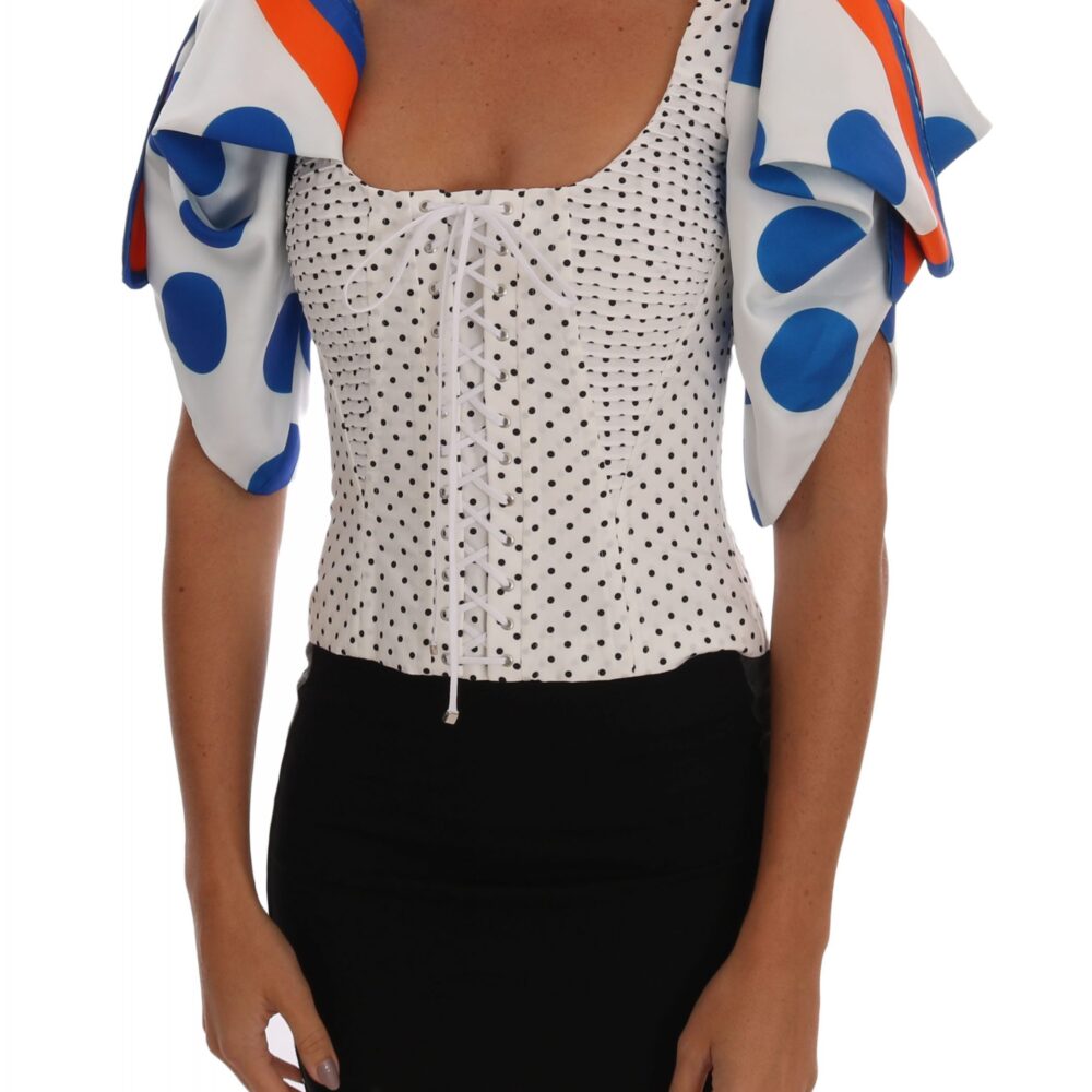 White Polka Silk Corset Bustier Top