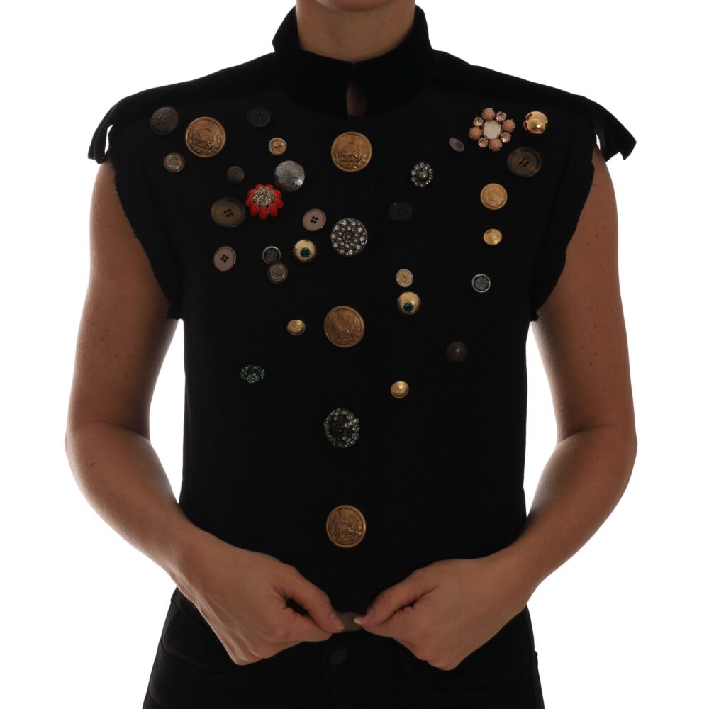Black Embellished Floral Military Jacket Vest