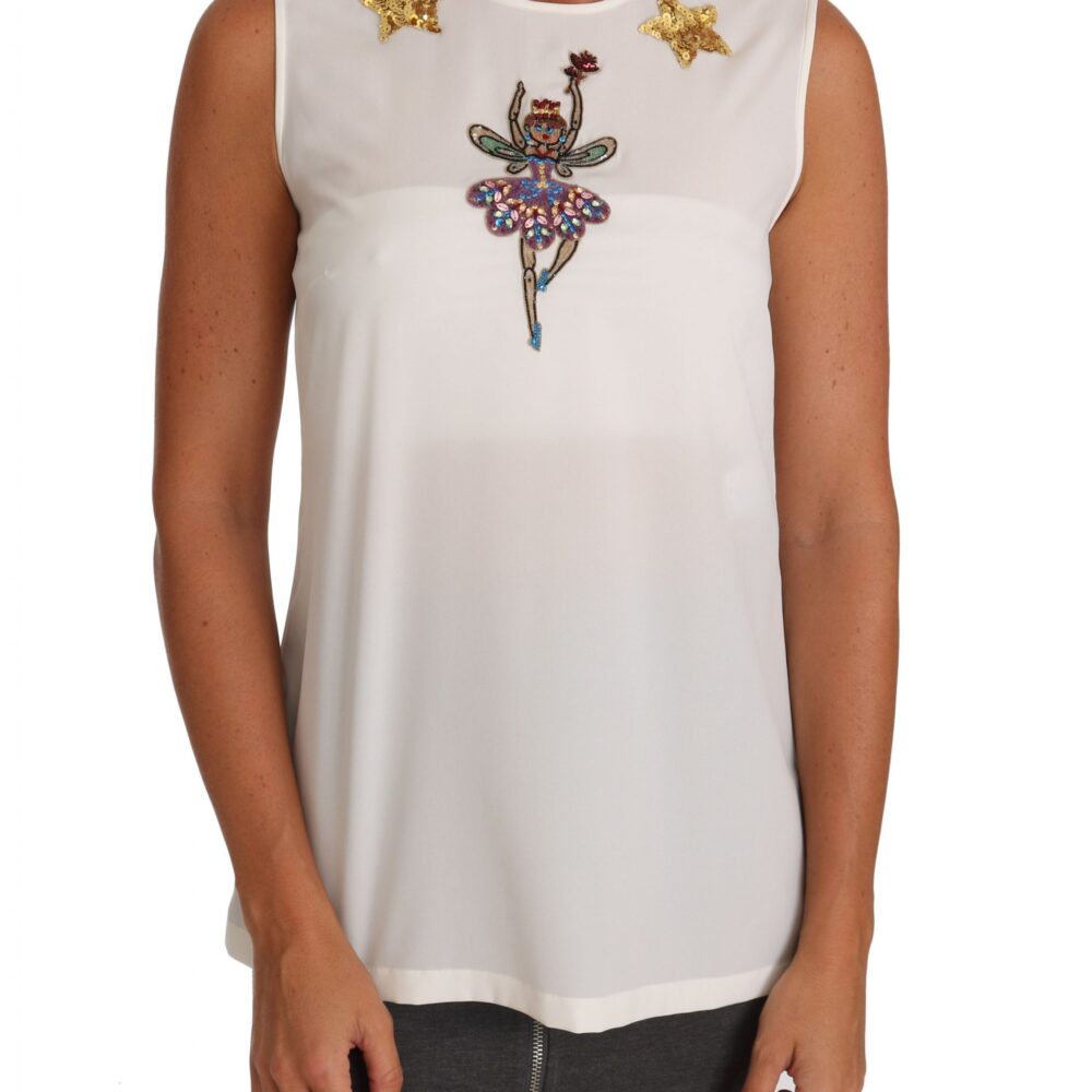 White Silk Embellished Crystal Sequin Fairy Top