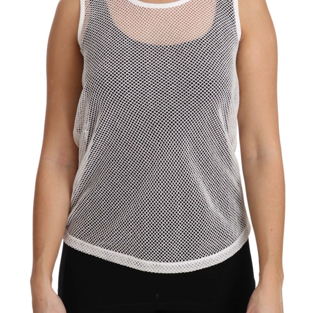 White Net  Transparent Sleeveless Tank Top