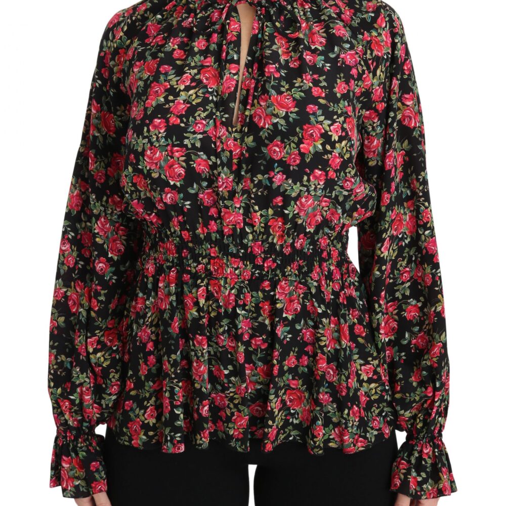 Black Rose Print Floral Shirt Top Blouse