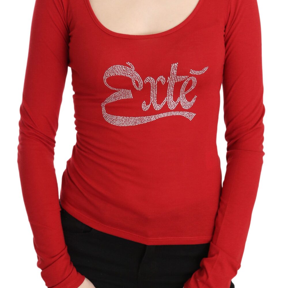 Red Exte Crystal Embellished Long Sleeve Top Blouse