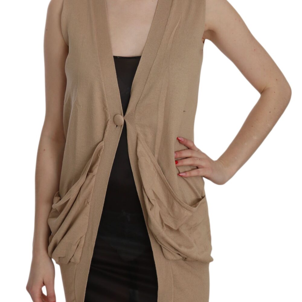 Brown 100% Cotton Sleeveless Cardigan Top Vest