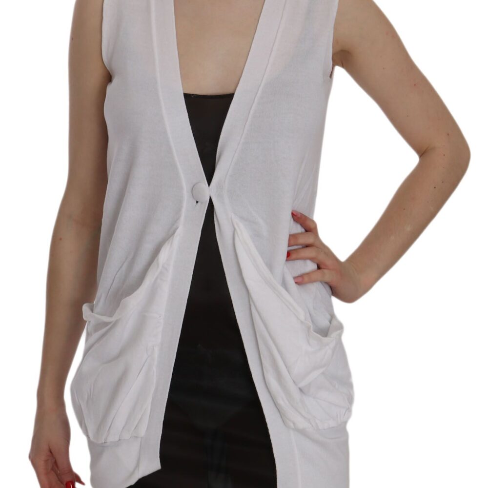 White 100% Cotton Sleeveless Cardigan Top Vest