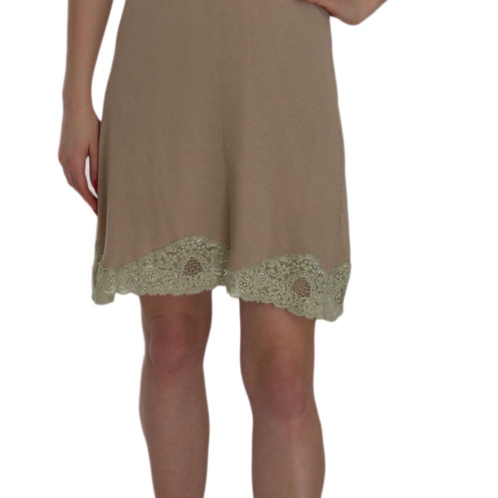 Beige Lace Spaghetti Strap Mini Cotton Dress
