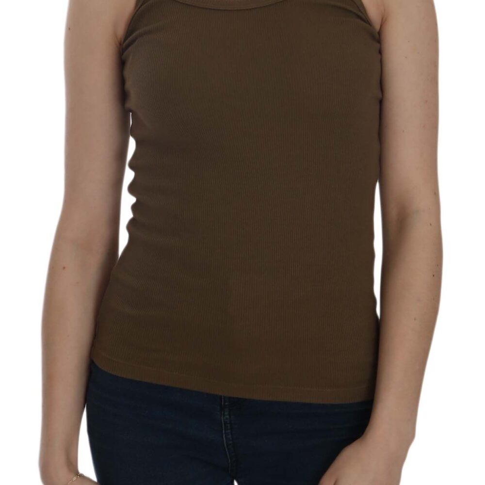 Brown Sleeveless Spaghetti Strap Blouse Top