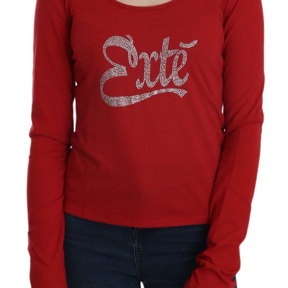 Red Crystal Embellished Long Sleeve Blouse