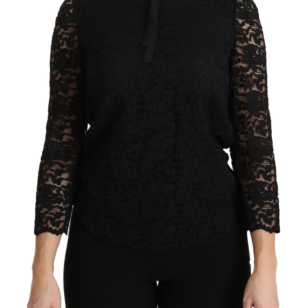 Black Lace Long Sleeve Nylon Blouse