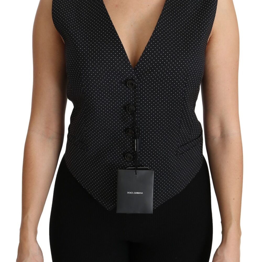 Black Dotted Waistcoat Vest Blouse Top