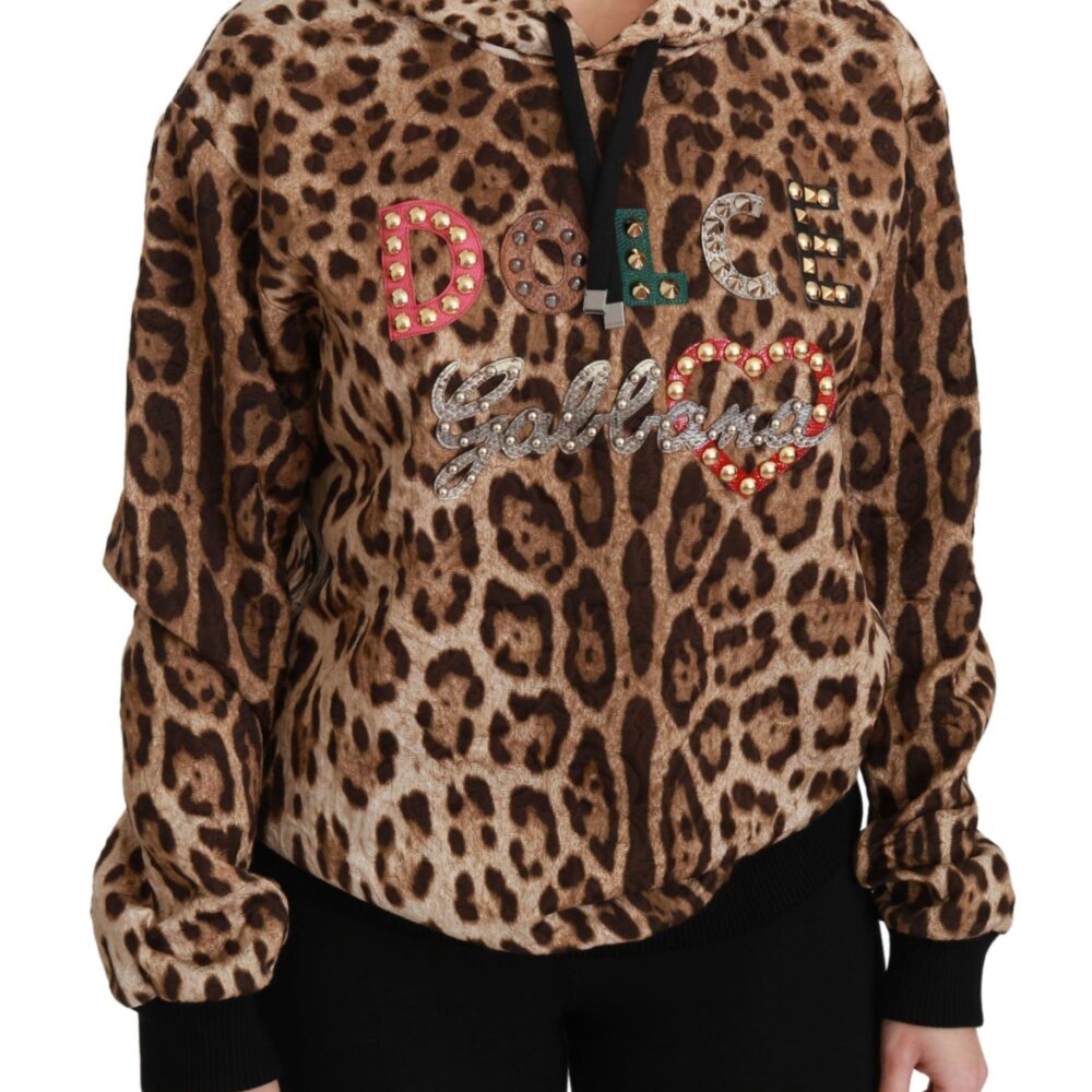 Brown Hooded Studded Ayers Leopard Sweater