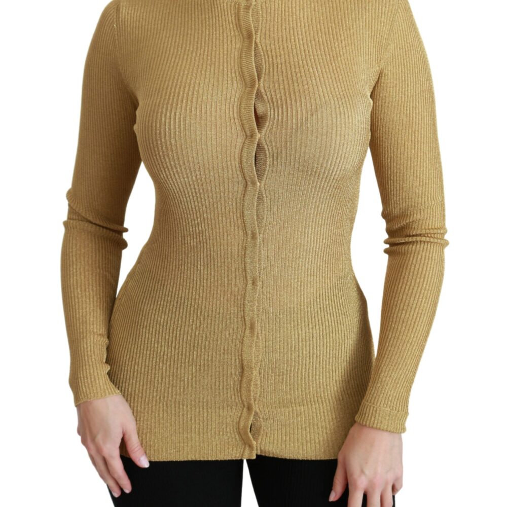 Gold Long Sleeve Cardigan Viscose Sweater