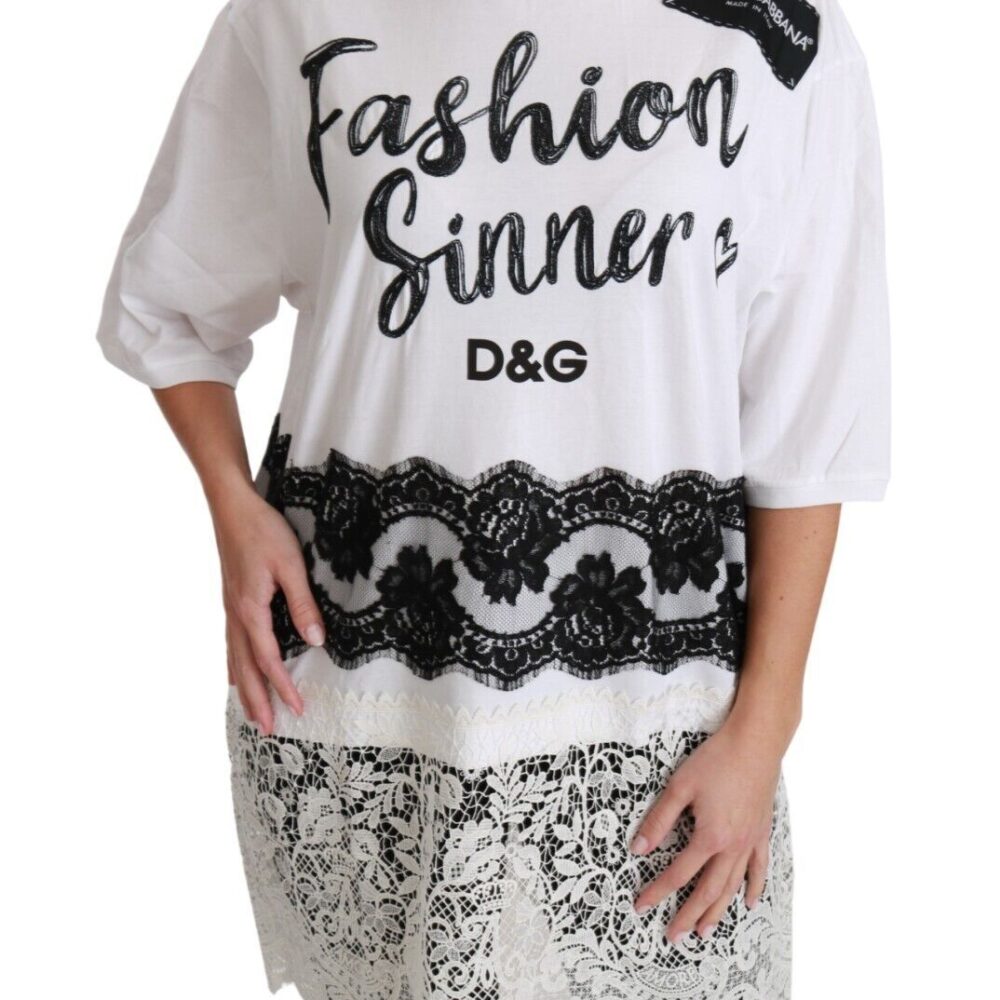 White Fashion Sinner Cotton Lace T-shirt Top