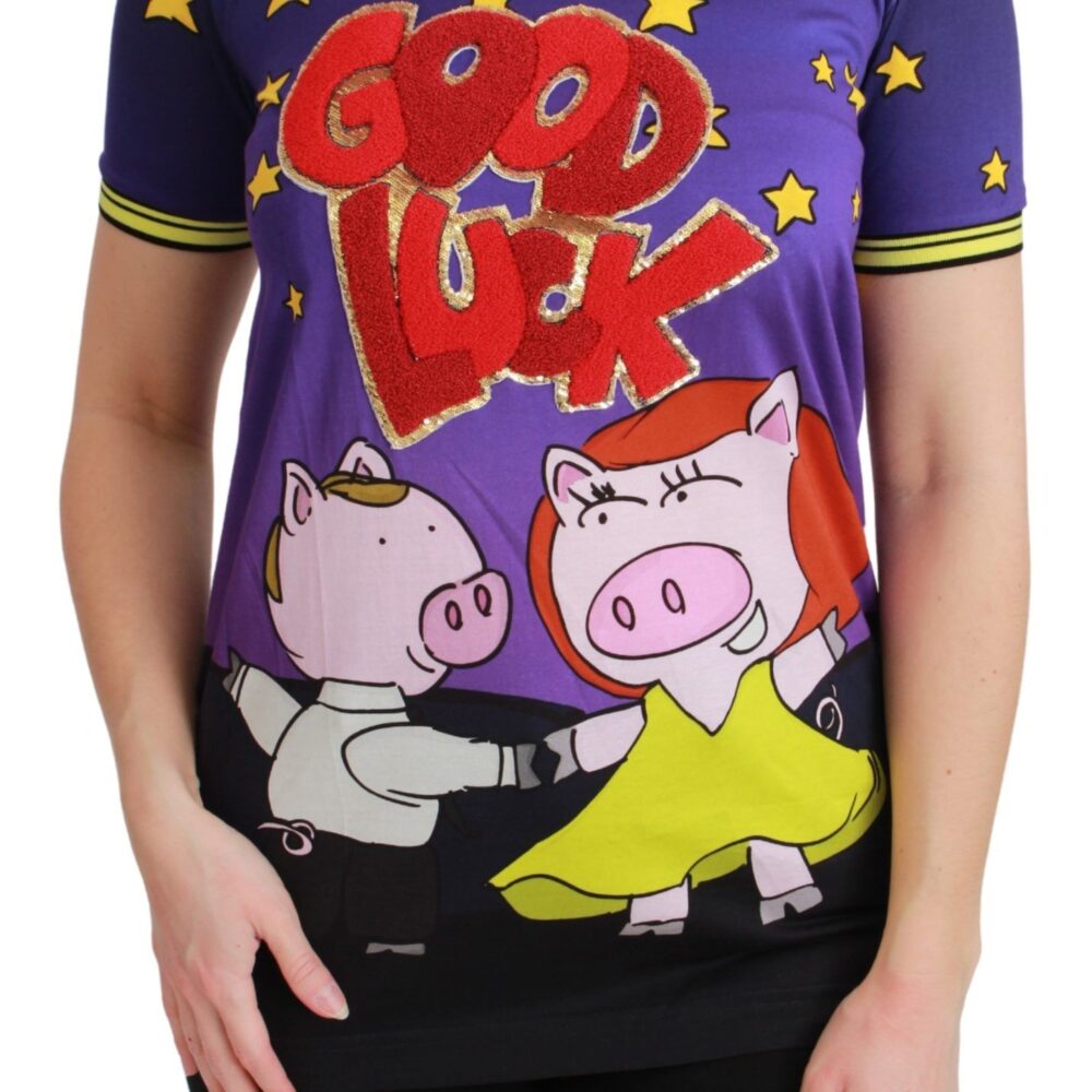 Purple YEAR OF THE PIG Top Cotton T-shirt