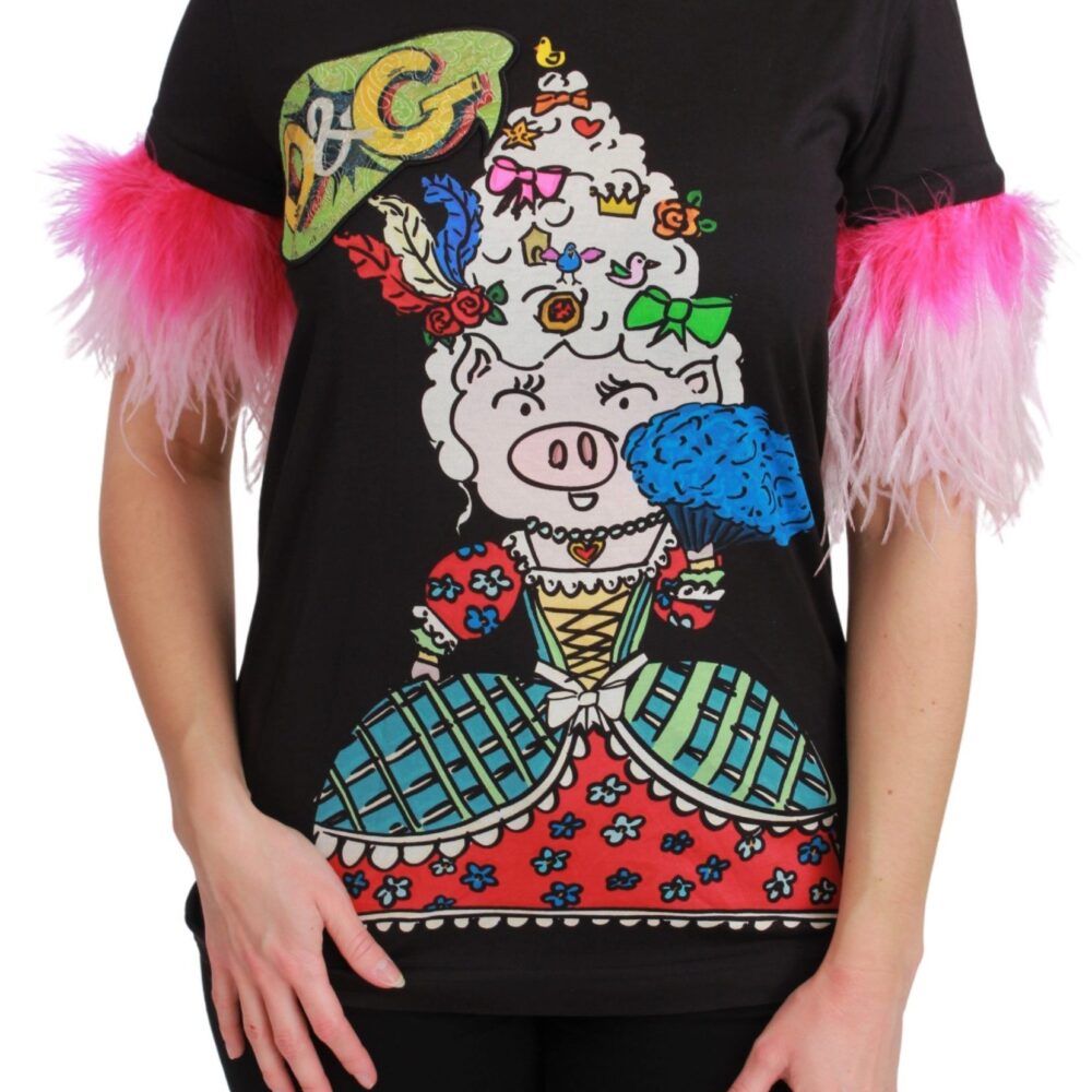 Black YEAR OF THE PIG Top Cotton  T-shirt