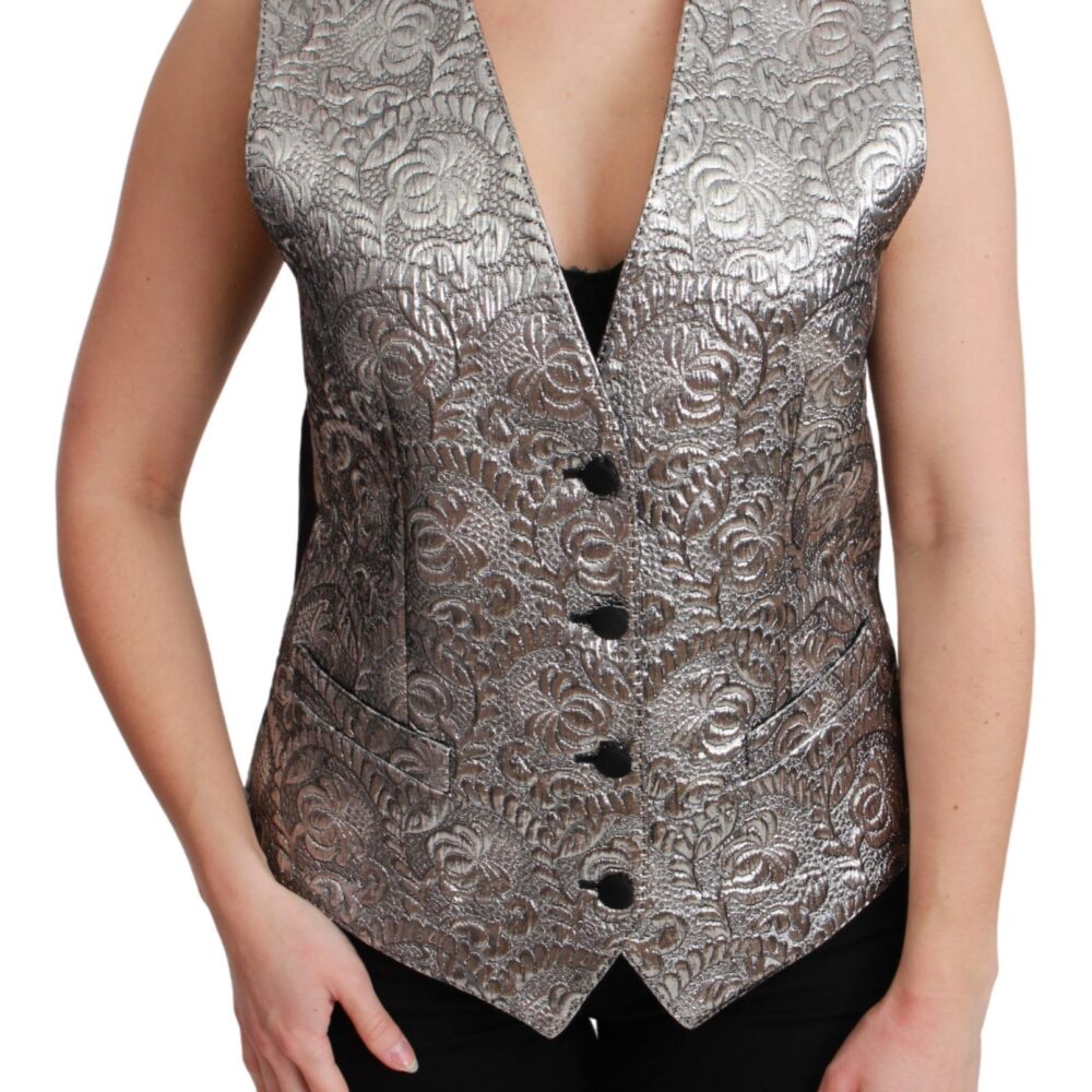 Silver Brocade Sleeveless Metallic Top