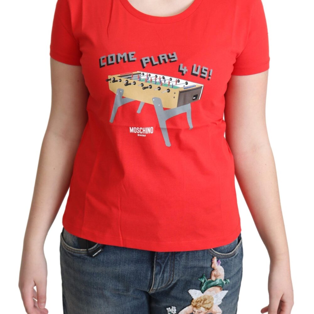 Red Cotton Come Play 4 Us Print Tops Blouse T-shirt