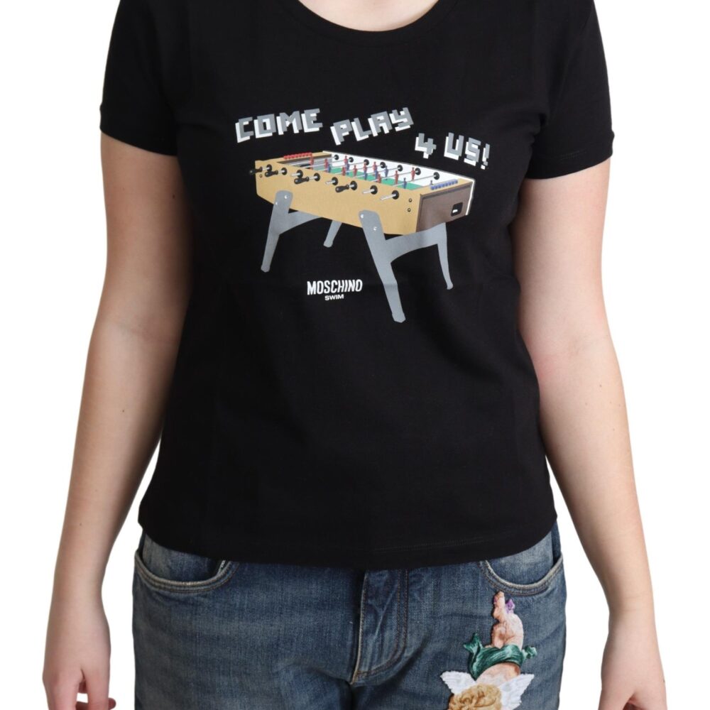 Black Cotton Come Play 4 Us Print Tops T-shirt