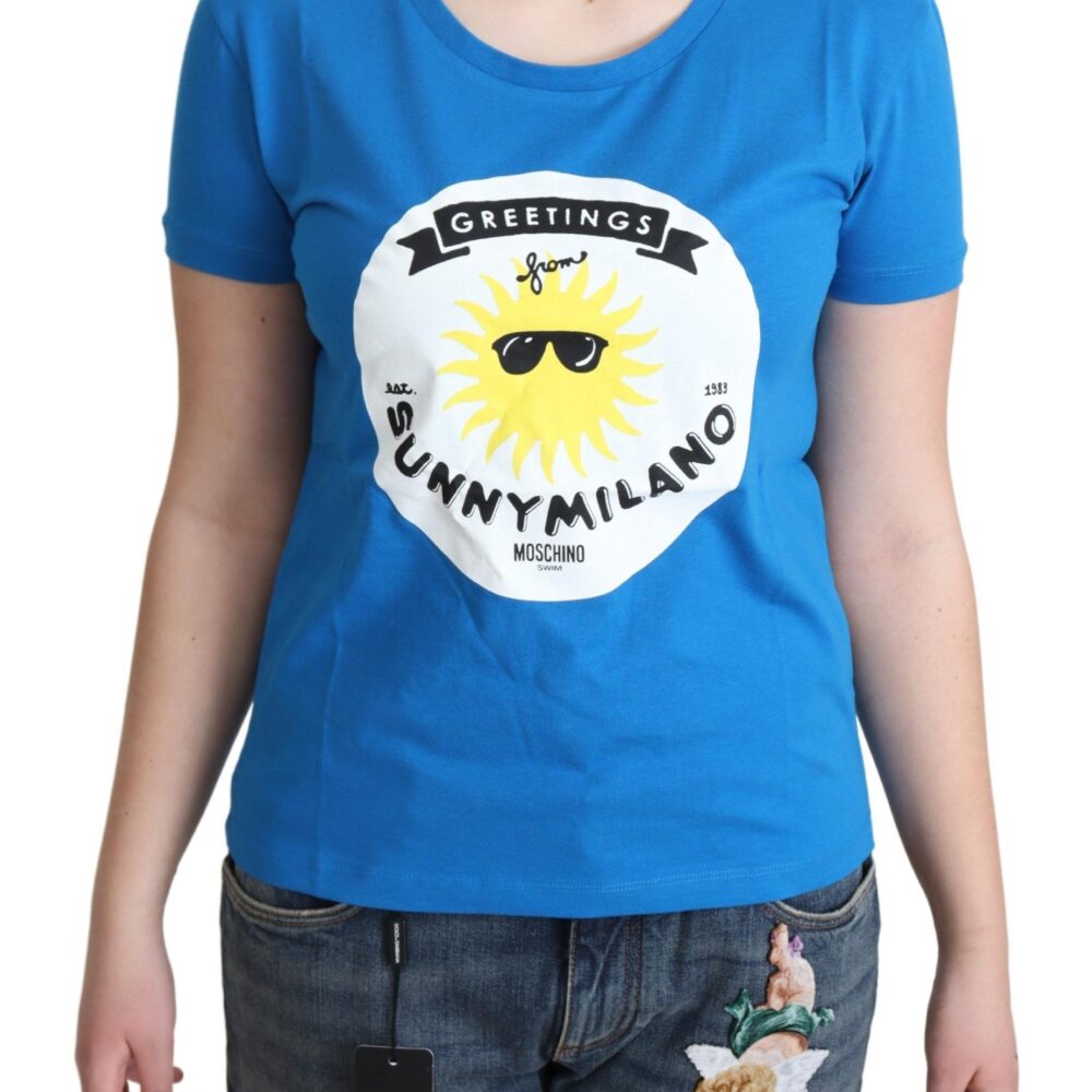 Blue Cotton Sunny Milano Print Tops T-shirt