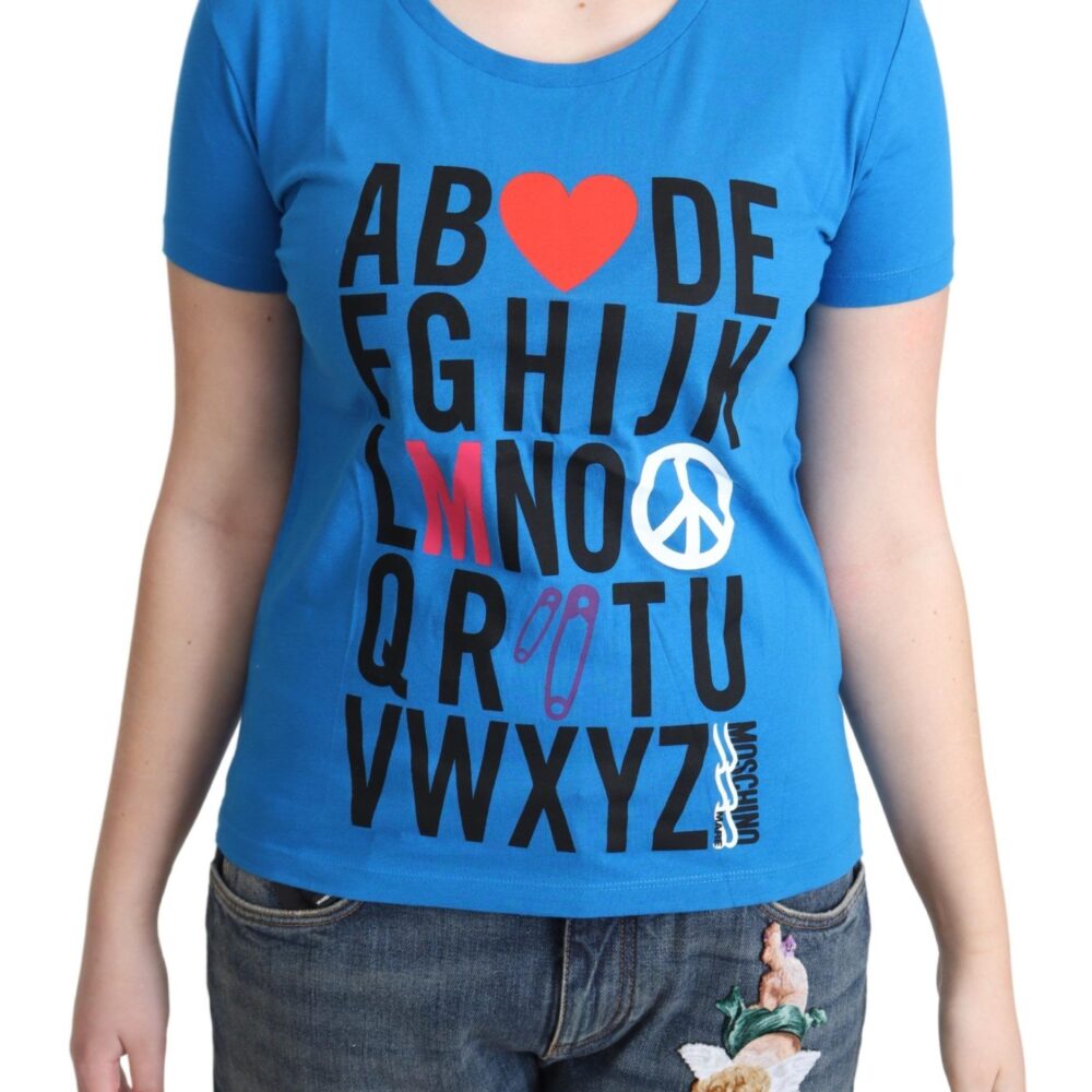 Blue Cotton Alphabet Letter Print Tops