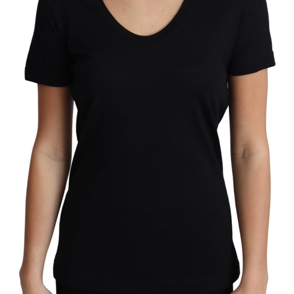 Black Wool Round Neck Short Sleeves T-shirt
