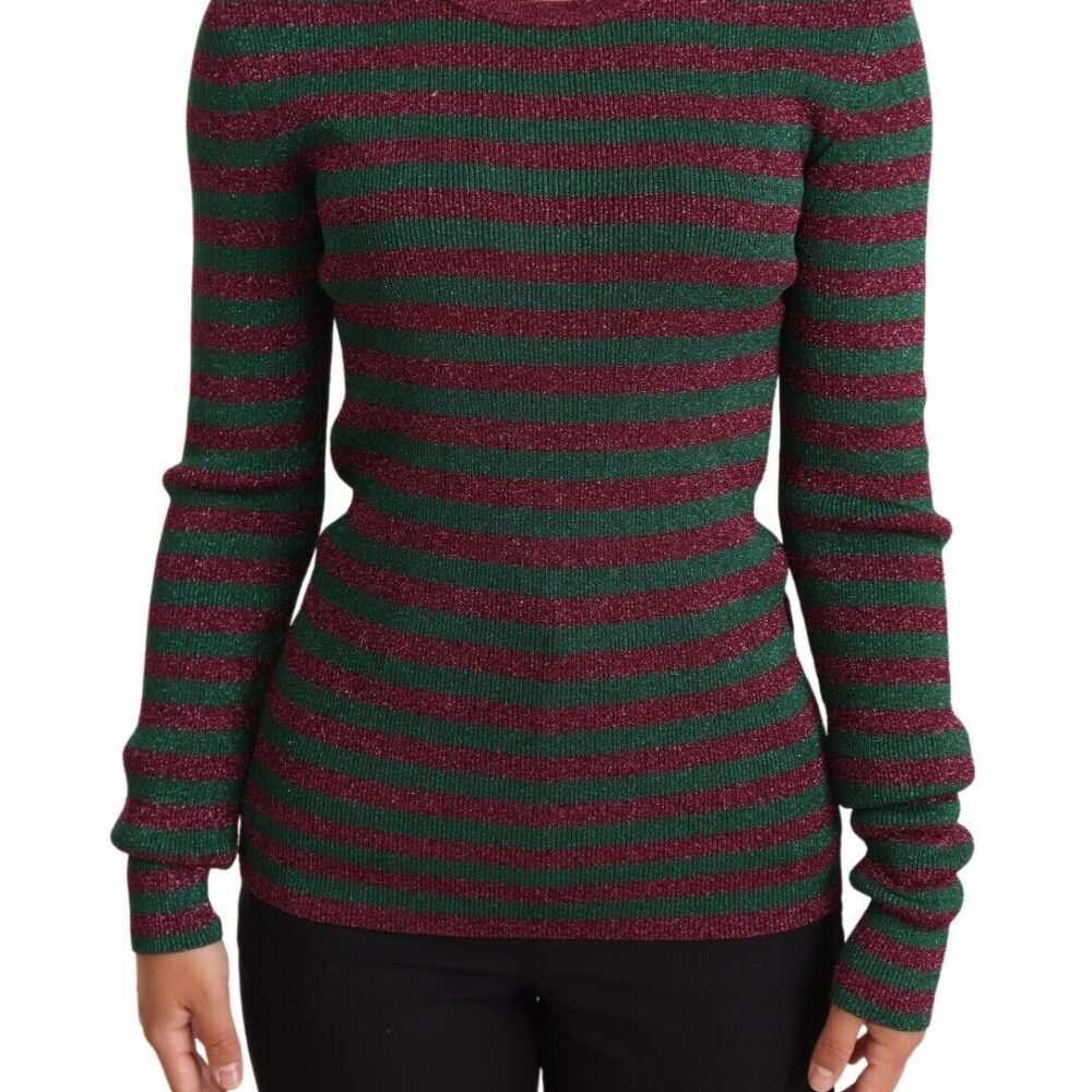 Multicolor Striped Crew Neck Pullover Sweater