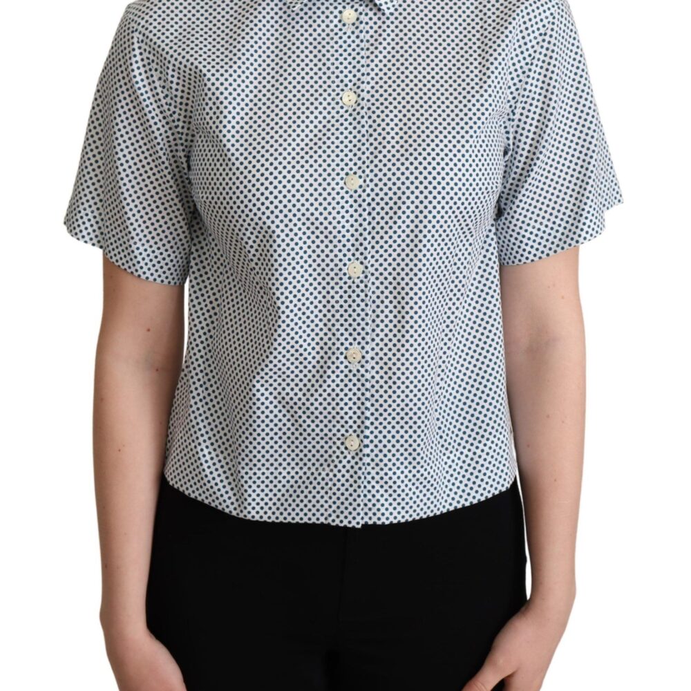White Blue Polka Dot Cotton Shirt