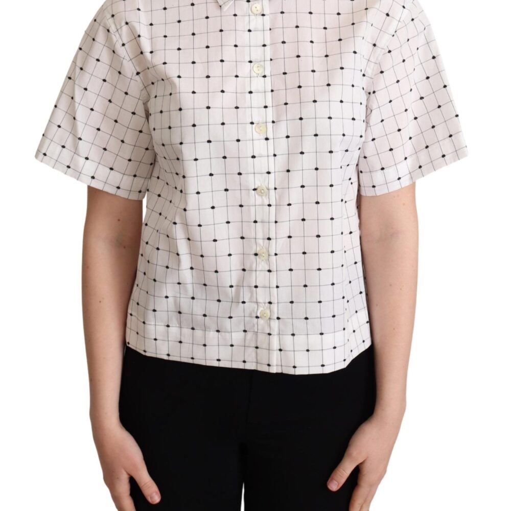 White Polka Dot Cotton Collared Shirt Top