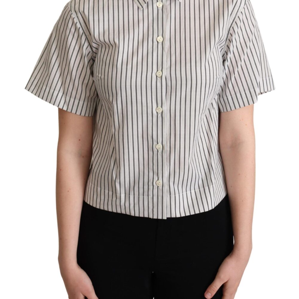 White Black Striped Collared Shirt