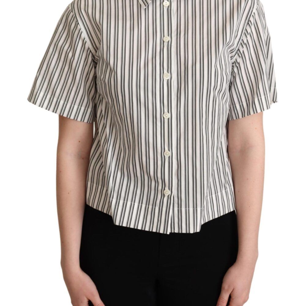 White Black Striped Shirt Blouse Top