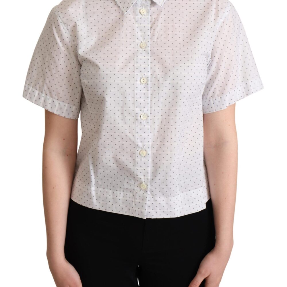 White Black Polka Dots Collar Blouse Shirt