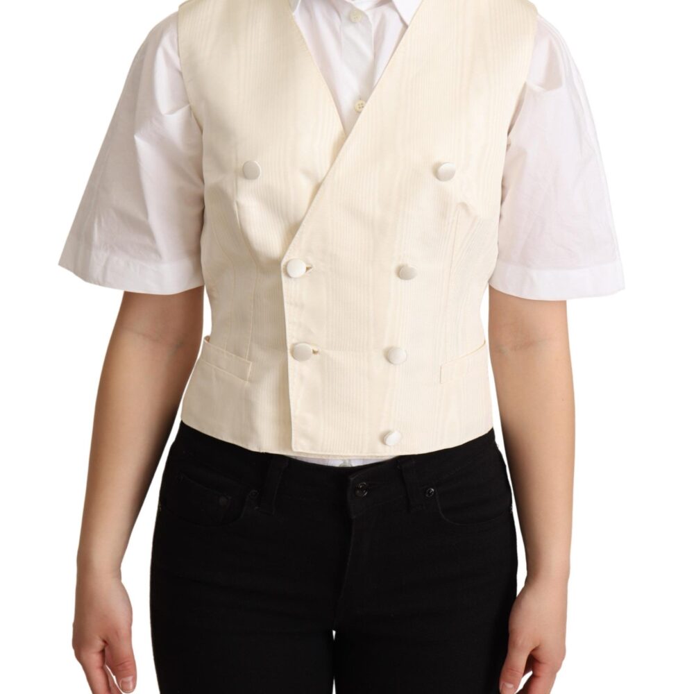 Beige Silk Sleeveless Waistcoat Vest