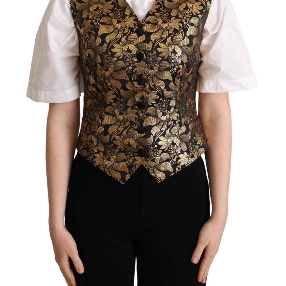 Black Gold Jacquard Silk Waistcoat Vest