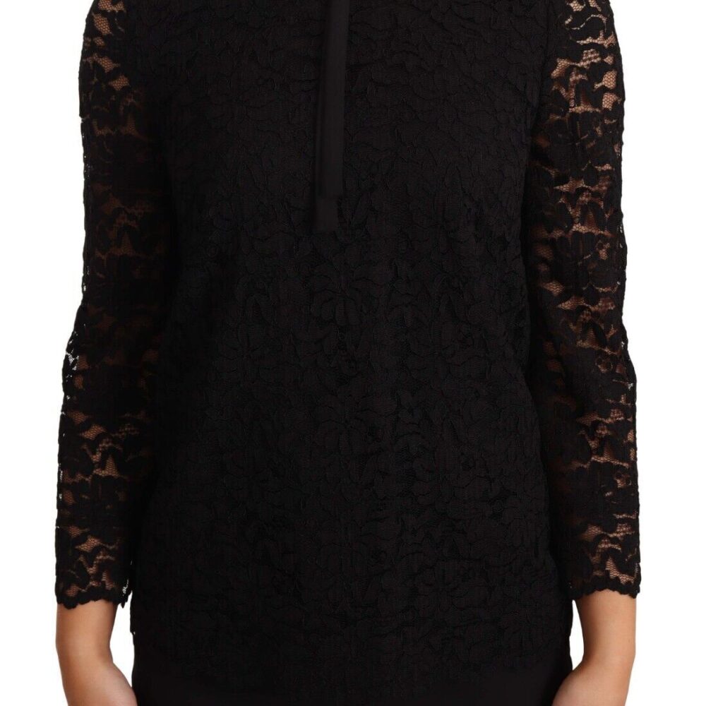 Black Floral Lace Nylon Blouse Top
