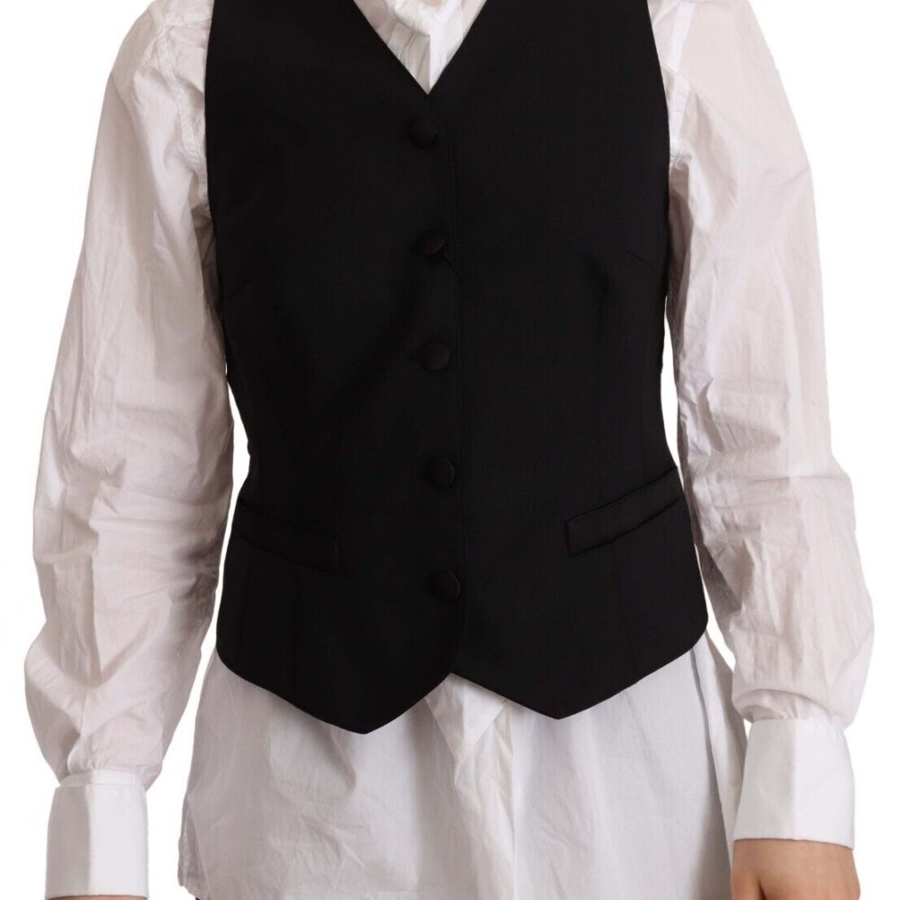 Black Button Down Sleeveless Vest Viscose Top