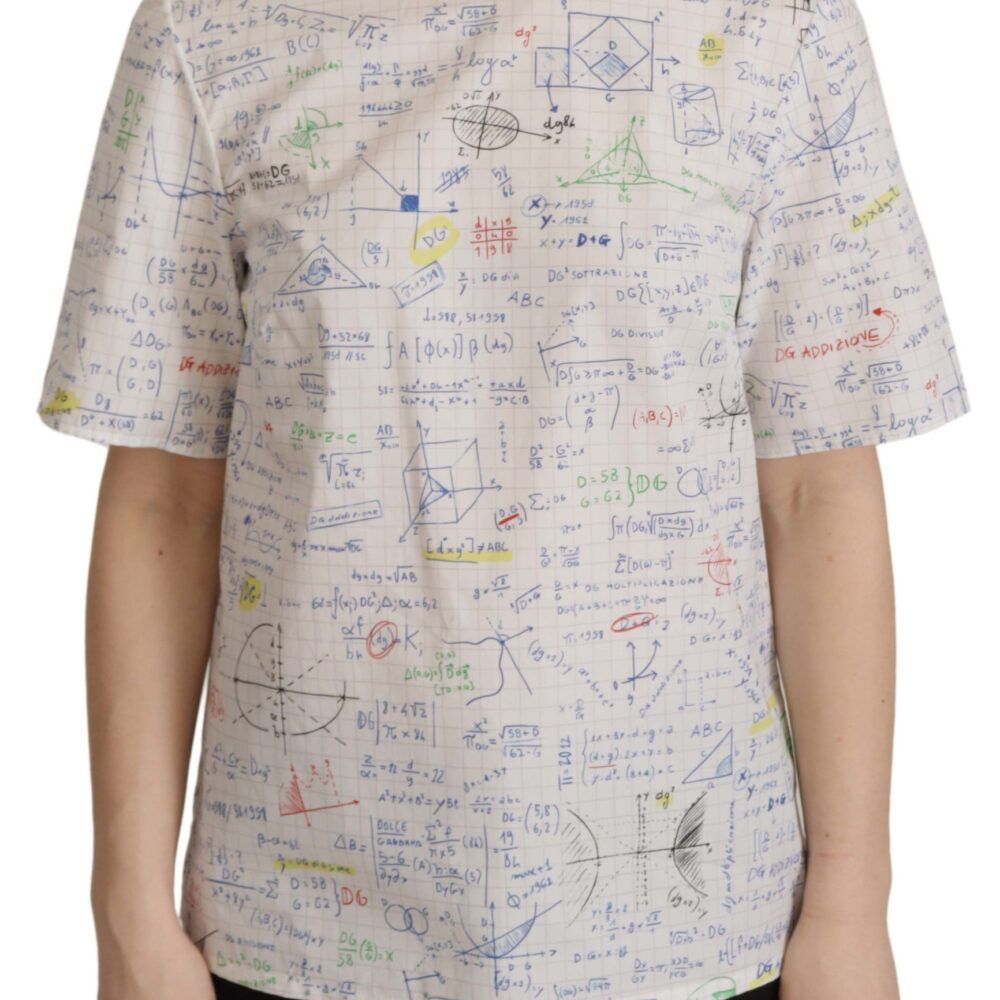 White Cotton Algebra Print Short Sleeves Top