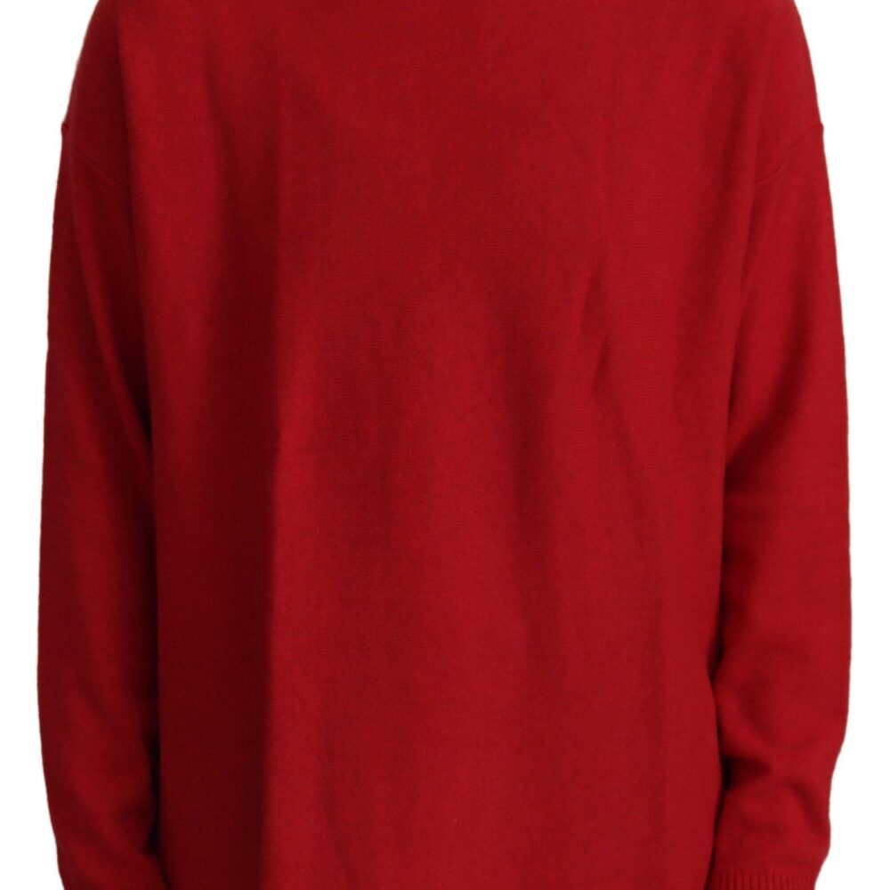 Red Wool Knit Round Neck Pullover Sweater