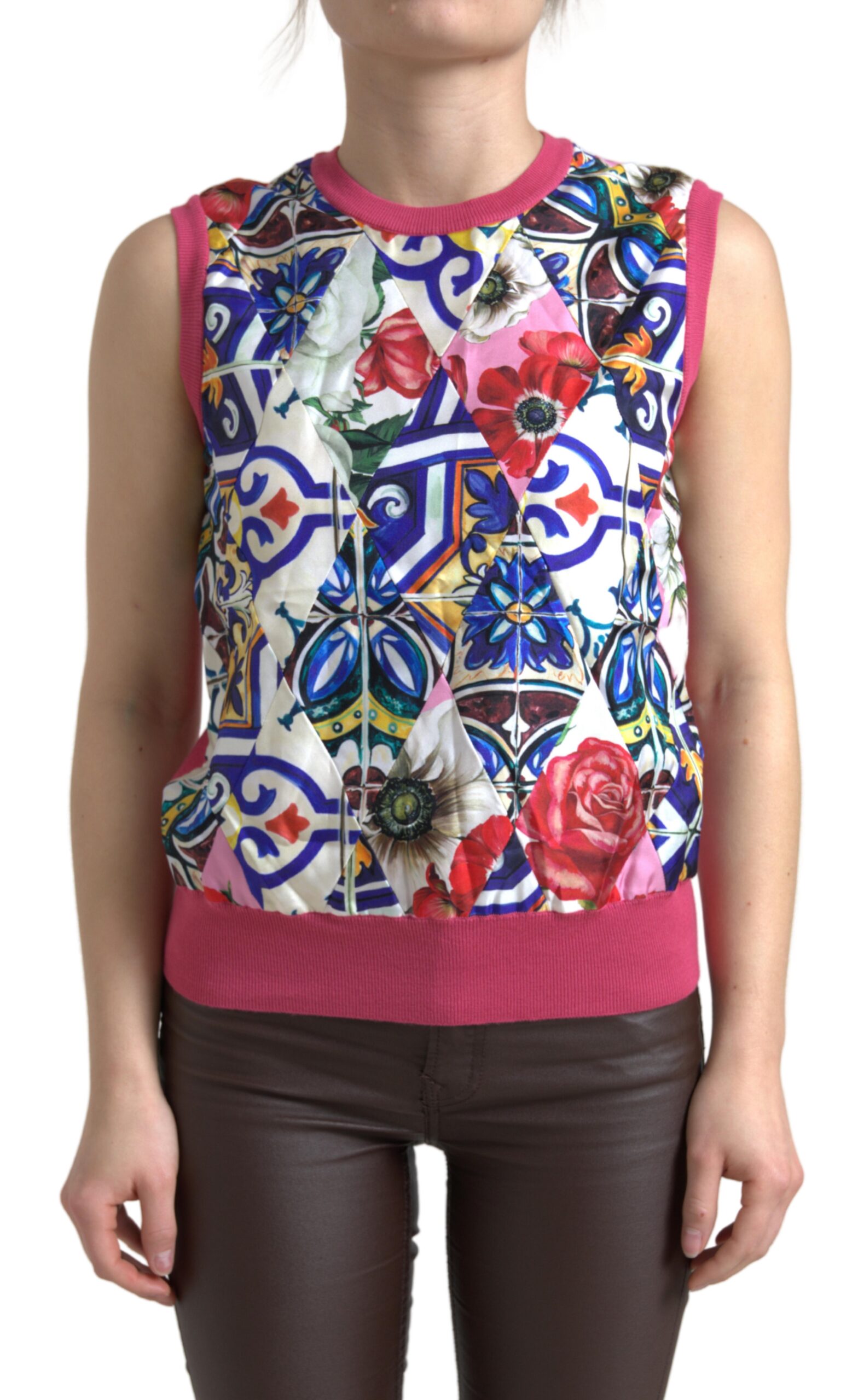 Multicolor Majolica Floral Crew Neck Tank Top