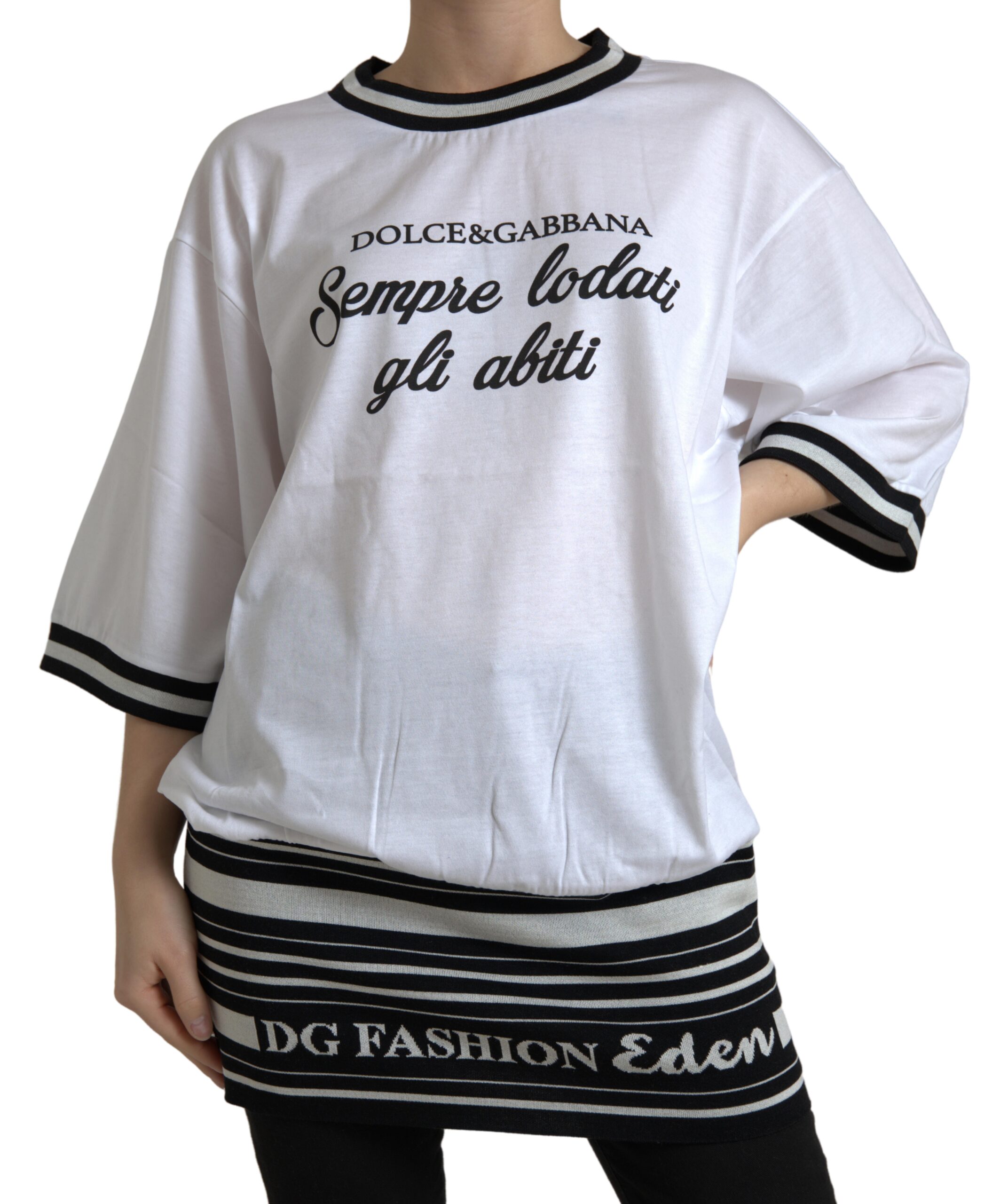White Cotton DG Fashion Crew Neck Tee T-shirt
