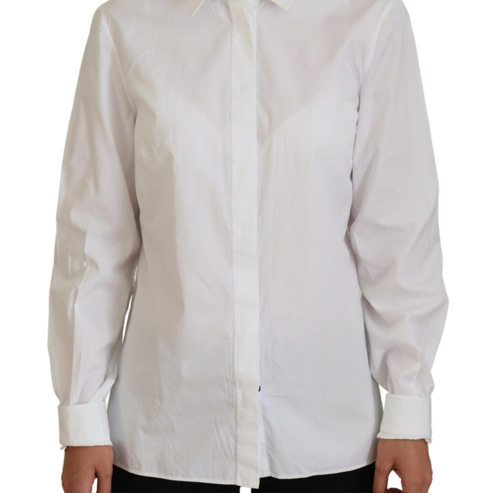 White Cotton Collared Long Sleeves Formal Top