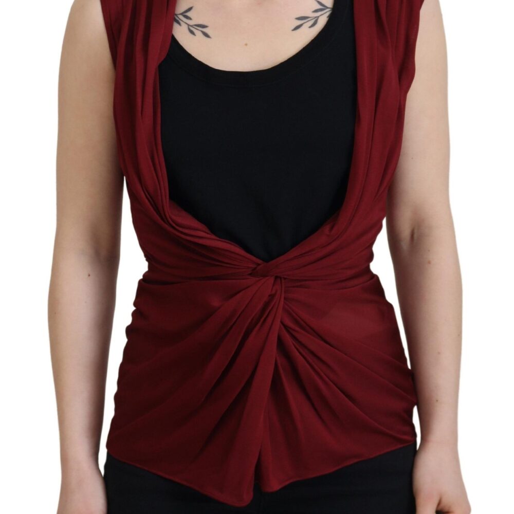 Bordeaux Silk Stretch Top Vest Blouse