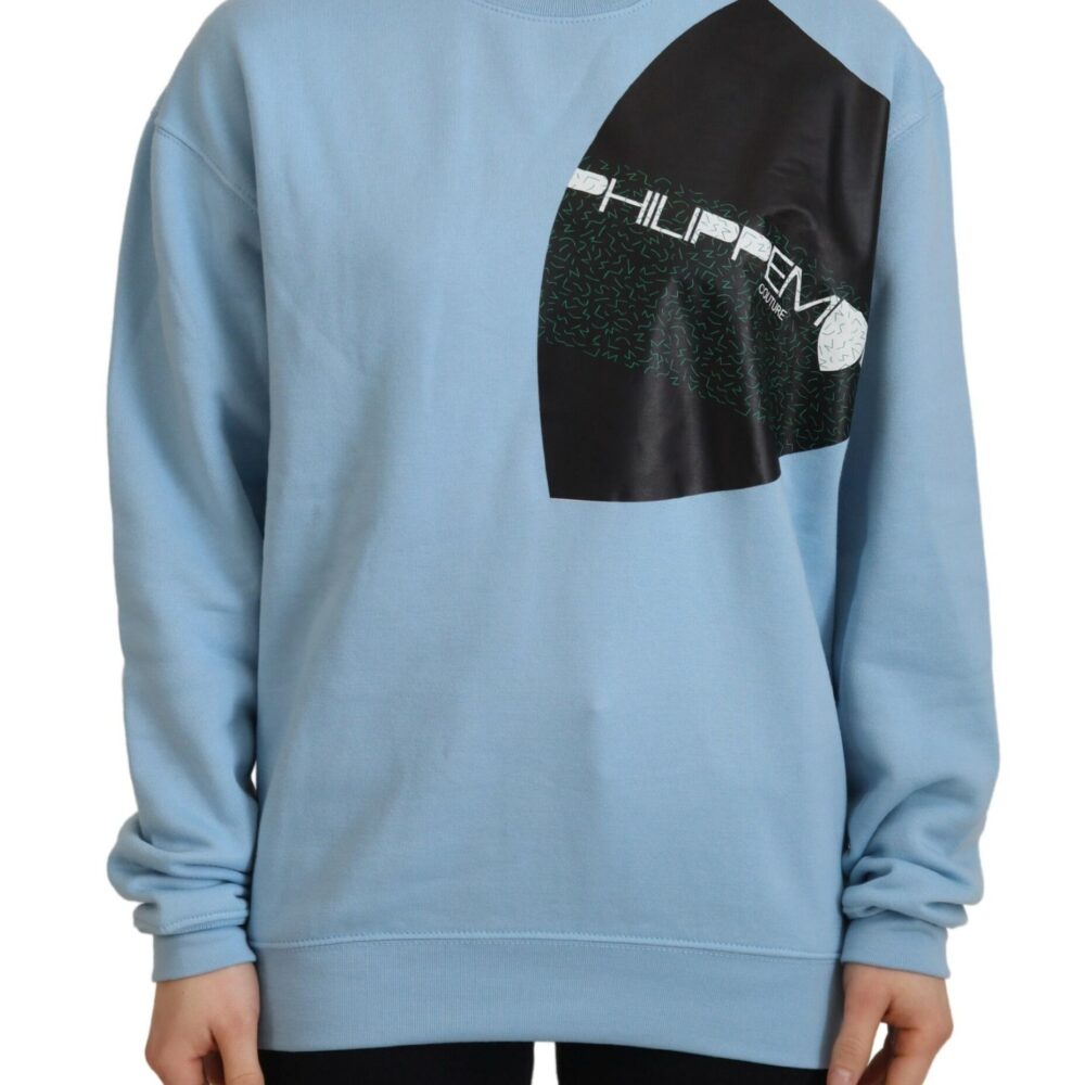 Light Blue Logo Printed Long Sleeves Sweater