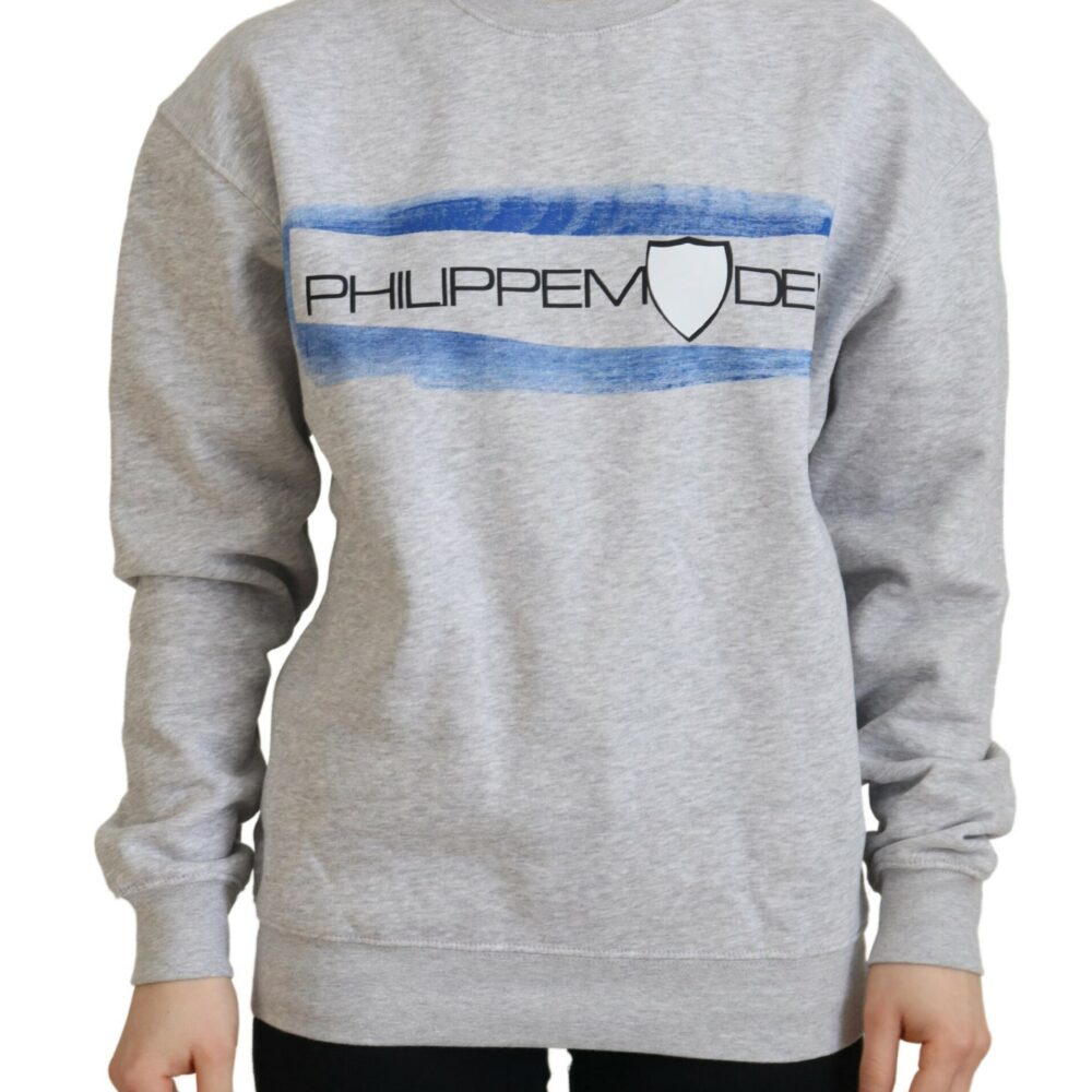 Gray Printed Long Sleeves Pullover Sweater