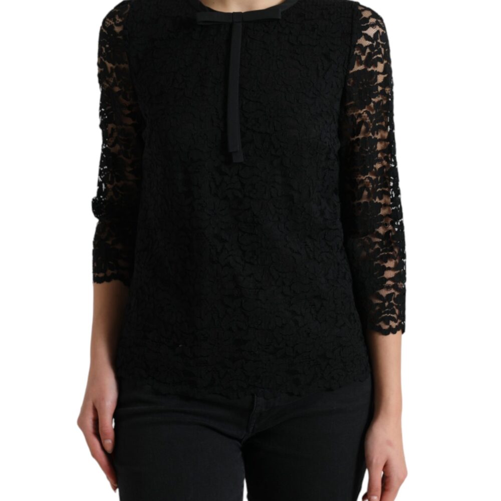 Black STAFF Blouse Floral Lace Nylon Top