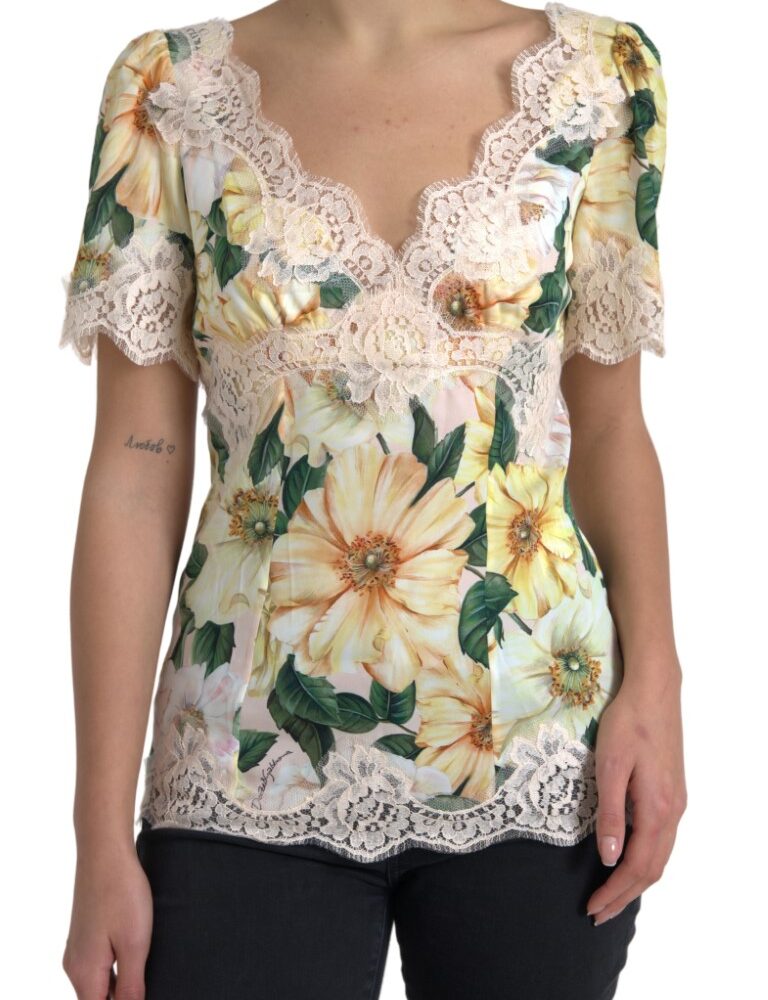 Multicolor Floral Lace V Neck Blouse
